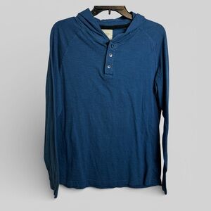 Six Lincoln deep blue partial button down hooded shirt size L cotton blokecore